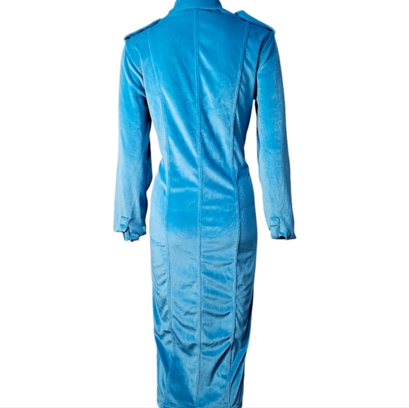 Together Vintage Aqua Velour Button down 80s Maxi Dress Excellent Condition SZ 4 - Picture 6 of 12